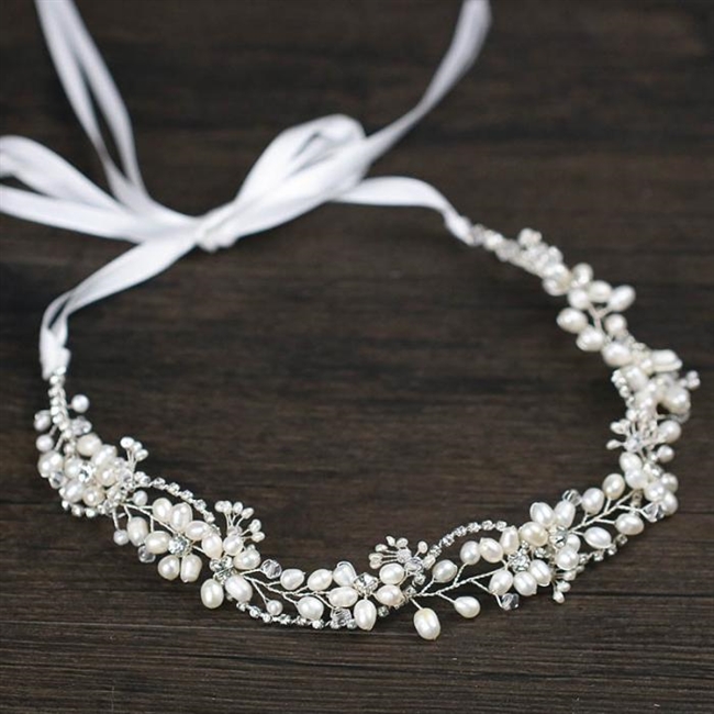 Crystal Wired Hairband with Pearls and Rhinestone Strand Design
