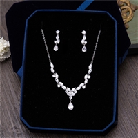 Cubic Zirconia Flower Necklace Earrings Jewellery Sets CZ Zircon Stone Wedding Jewelry Sets Pear and Marquis Cut