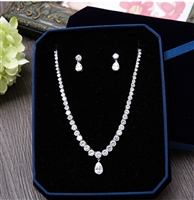 Cubic Zirconia Round Shape Necklace Stud Earrings Pear Pendant Women Jewelry Sets for Wedding