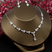 Zircon Stone Necklace Earrings Wedding Engagement Jewelry Sets Handmade Cubic Zirconia Y Shape Choker Pendant