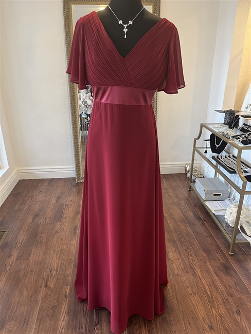 DEENA| Chiffon A-Line Gown Ruched Top with Flutter Sleeves