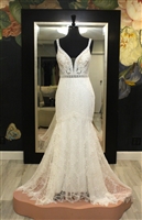 AVALON | Fit and Flair Lace Boho Wedding Dress with Deep V Neckline and Back