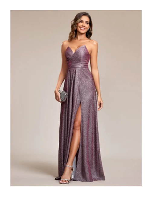REECE | Side Split Metallic Evening Gown with V Back