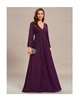 FAITH | Long Sleeved Floor Gown with V Neckline and Shimmer Details