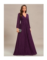 FAITH | Long Sleeved Floor Gown with V Neckline and Shimmer Details
