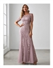 LIA | Sheer Short Sleeved Evening Gown with Fishtail Bottom and Sequined Leaf Details