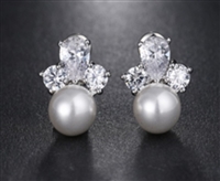 Elegant Shiny AAA Cz Crystal Pearl Flowers Stud Earrings