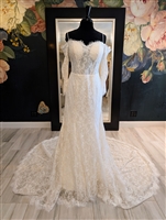VIOLA | Fit and Flare Gown with Full Length Off the Shoulder Sleeves and Pearl Detail