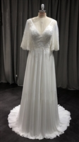 GWYENTH | Boho Flutter Sleeve Low V Back Crepe Wedding Gown