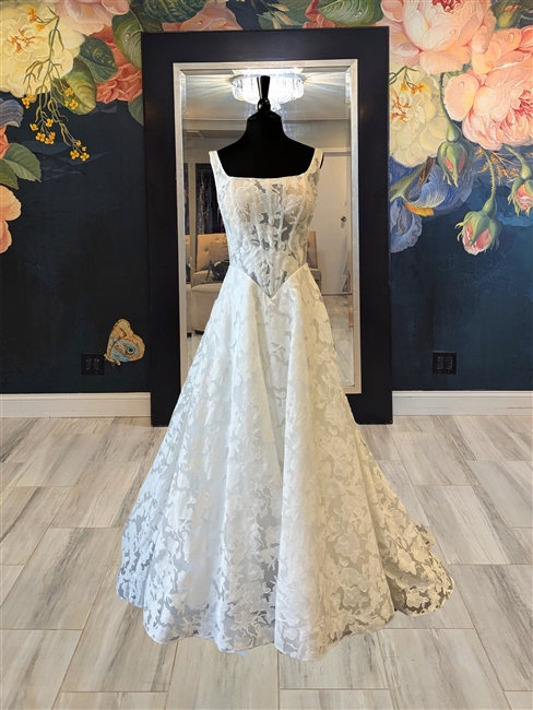 LUISA | Lace Basque Waist A-line Gown with Square Neckline