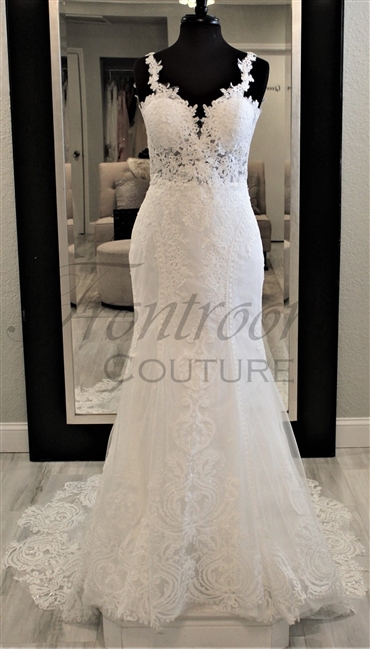 ASHTYNN | Boho Mermaid Lace Gown with Lace Straps Sweetheart Neckline and Fishtail  Train