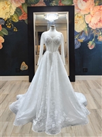 BRIDGET| Basque Waist Lace A-Line Gown with Full Length Sleeves
