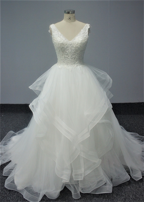 JULIANNA- Tiered Ballgown with Beaded Tank and V Back