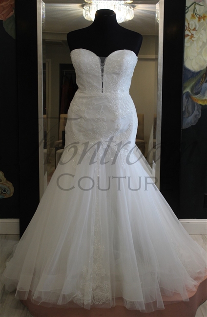 GIA | Strapless Fit and Flare Gown with Beading and Lace-Up Corset Back