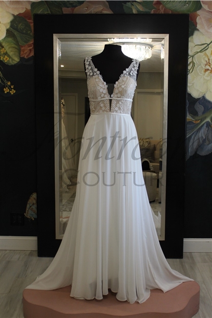 KELLI | Sleeveless A-Line Gown with Deep-V Neckline and Low Back