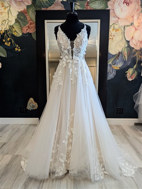 AMALIE | Floral A-line Gown with Side Cut-outs and Sphagetti Straps