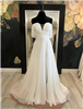 OHANA | Chiffon A- Line Gown with Side Split and Off-The-Shoulder Sleeves with a Sweetheart Neckline and Buttons