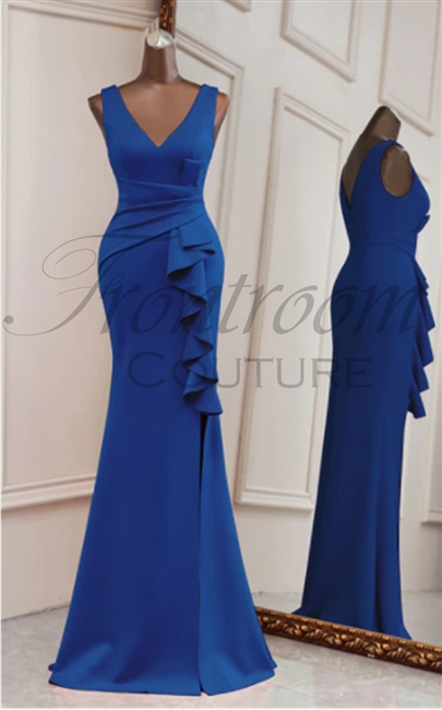 JUNE | Fit and Flare V-Neck Gown with Ruffle and Slit
