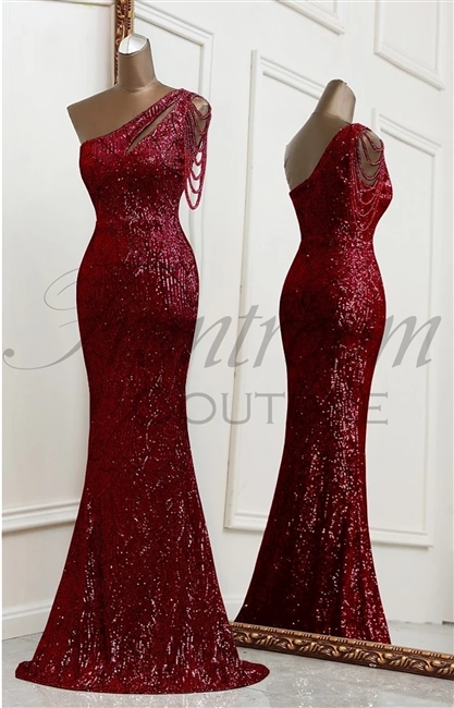 BLAIR | Sequin One Shoulder Fit and Flare Gown with Beading