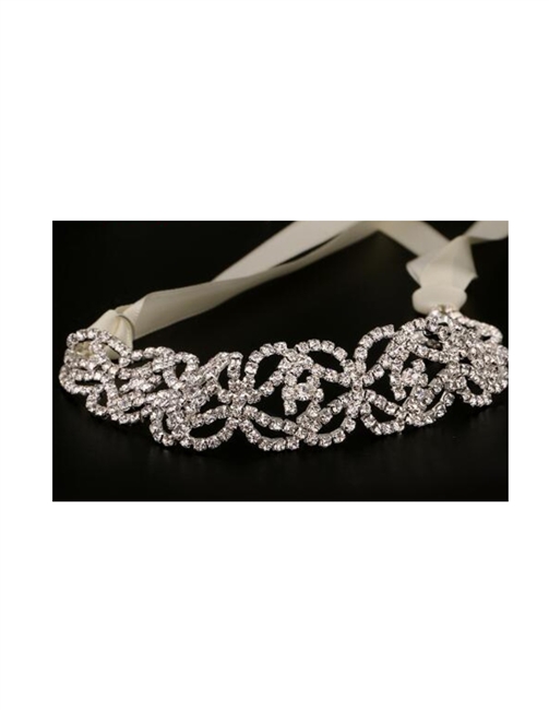 Bridal Wedding Headband Belt w/ Rhinestones Circles and Waves