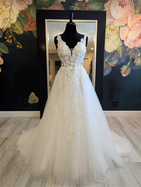 ANDREA | Sparkly A-line Gown with Beaded Flora Applique and Low Back