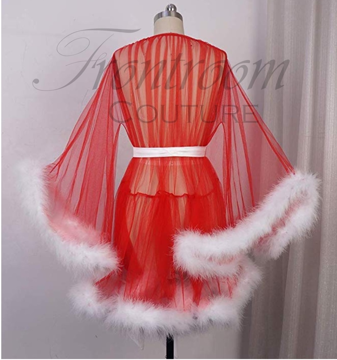Red Ostrich Feather See Through Sexy Boudoir Robe