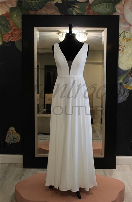 RYLEE | Chiffon Sheath Gown with Deep-V Neckline, Back, and Sides