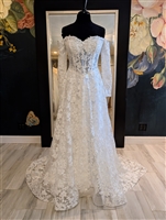 ROSALINA | Basque Waist A-line Gown with Full Length Off the Shoulder Sleeves