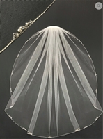 Single Layer Tulle Veil with Pearl and Silver Bead Edge Clusters