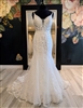 SAYLOR|  Lace Fit and Flare Wedding Gown Deep V Spaghetti Straps and Low Back