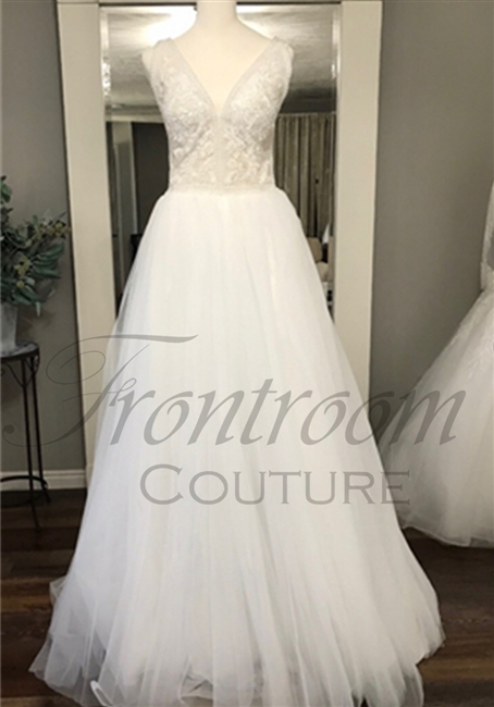 MELISSA | Tulle A-Line Gown with Deep-V Beaded Neckline
