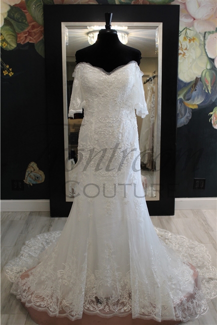 ANNALISE | Fit and Flare Lace Gown with Flutter Sleeve and Illusion Back