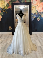 MYLA | A-line Gown with Cap sleeves and Glitter Layer