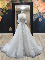 ANGELICA | Ballgown with 3D Floral Applique and Off The Shoulder Sleeves