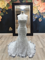 PRIMROSE | Fit and Flare Lace Gown with 3D Floral Applique and Dangling Pearls