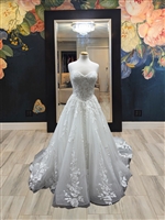 CASSANDRA | Basque Waist Ballgown with Sweetheart Neckline and Floral  Applique