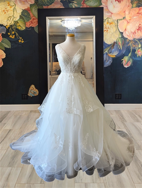 MELODY | Ruffled Ballgown with Plunge V Neck and Backline