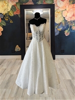 CLAIRE | Basque Waist Ballgown with Catear Neckline and Floral Lace Detail