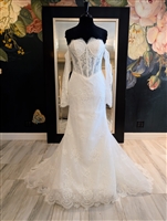 JOCELYNN | Basque Waist Fit and Flair Lace Gown with Detachable Long Off the Shoulder Sleeves