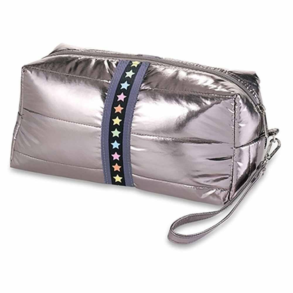 Gunmetal Puffer Cosmetic Bag Multi Star Strap