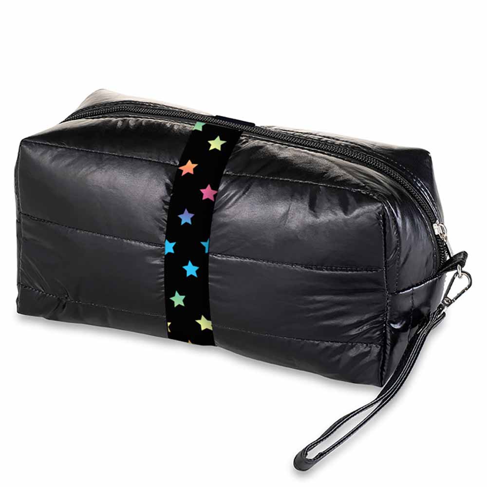 Black Puffer Cosmetic Bag Scatter Star Straps