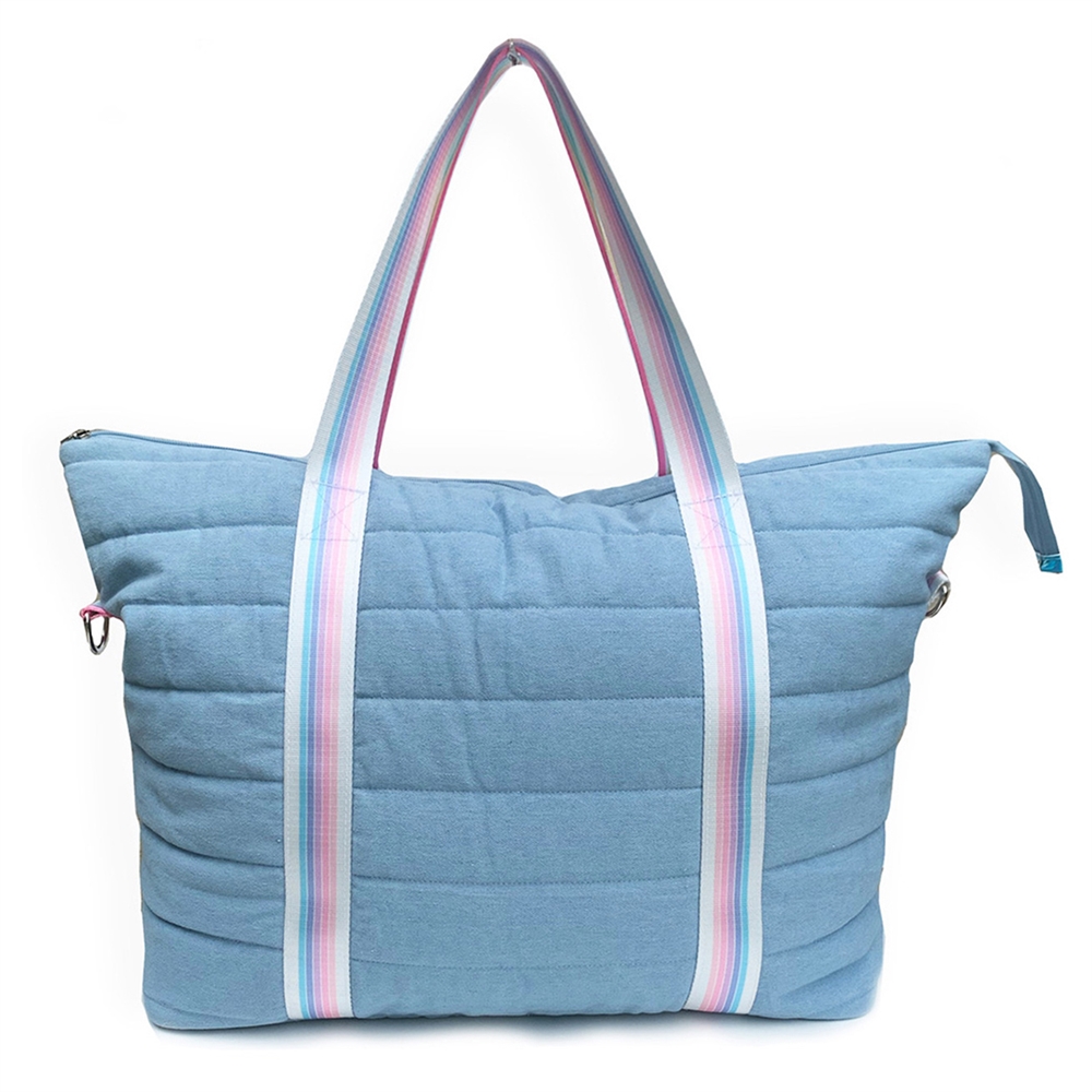 Denim Puffer Tote Sunrise Stripe Strap