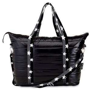 Black Puffer Tote Bag Split Star Straps