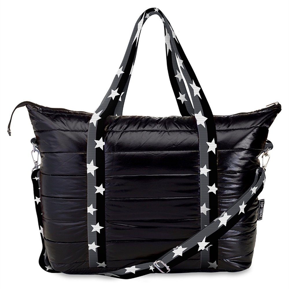 Black Puffer Tote Bag Split Star Straps