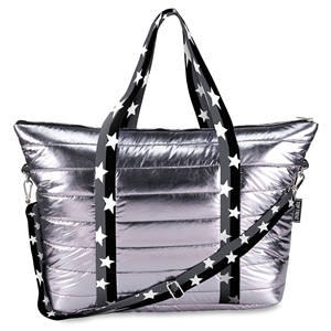 Gunmetal Puffer Tote Bag Split Star Straps