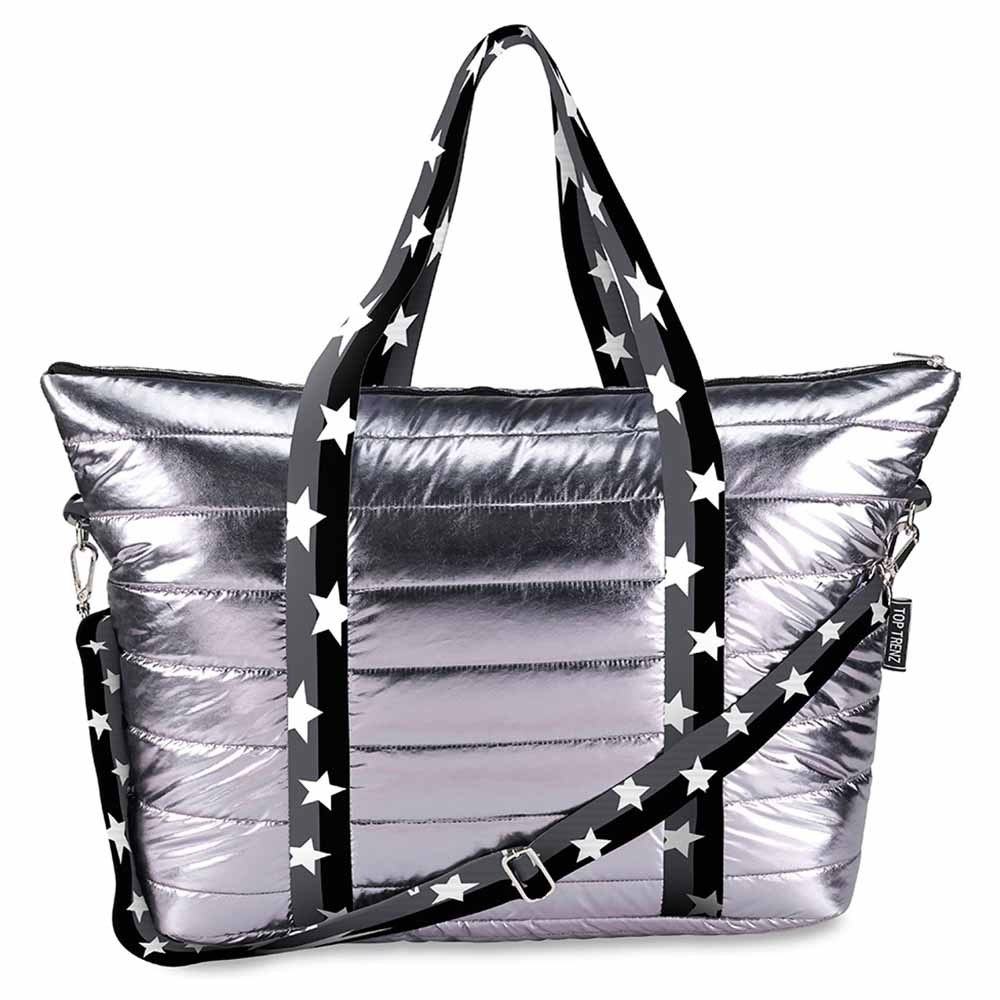 Gunmetal Puffer Tote Bag Split Star Straps