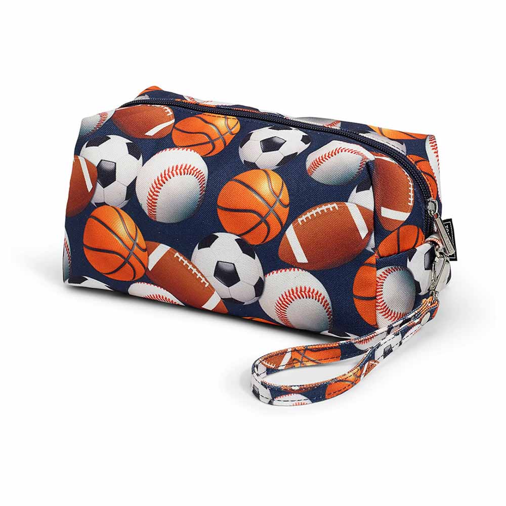 Navy Sports Print Canvas Toiletry Bag