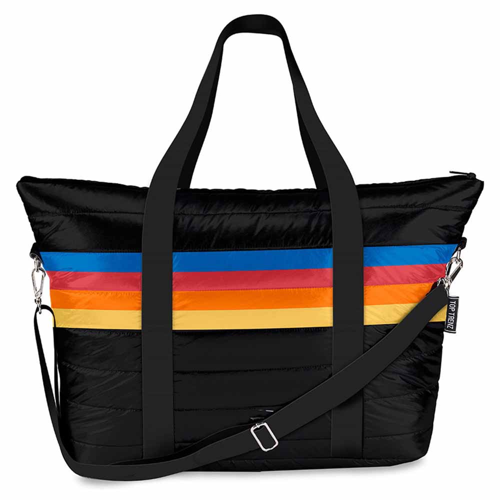 Black Retro Stripe Puffer Tote Bag