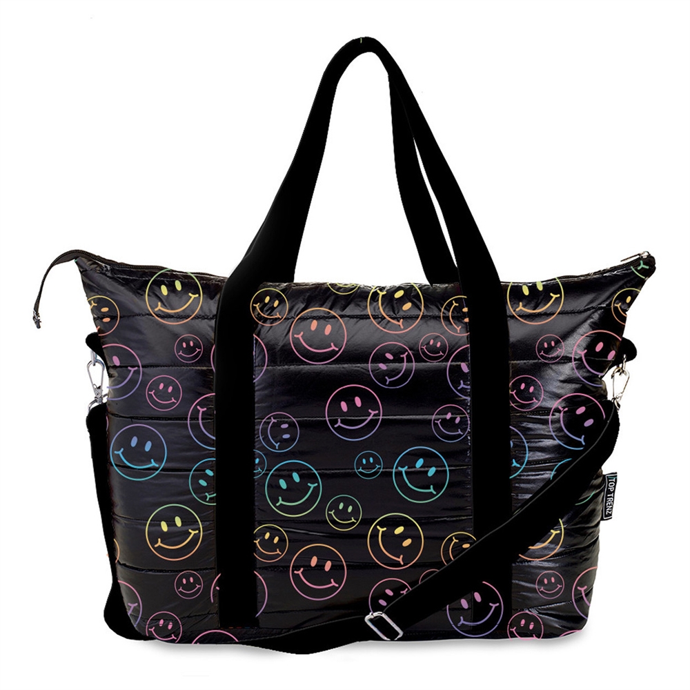 Black Puffer Outline Happy Tote Bag