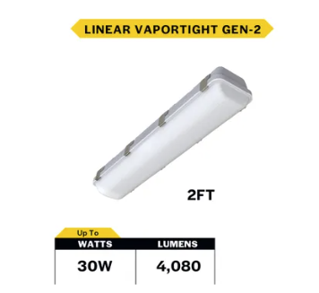Halco 28110 2ft LED vaportight fixture selectable wattage and CCT IP65 industrial lighting